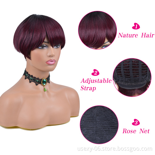 New Arrival Multiple Colour Short Pixie Cut Raw Indian Cuticle Aligned Virgin Human Hair Wigs